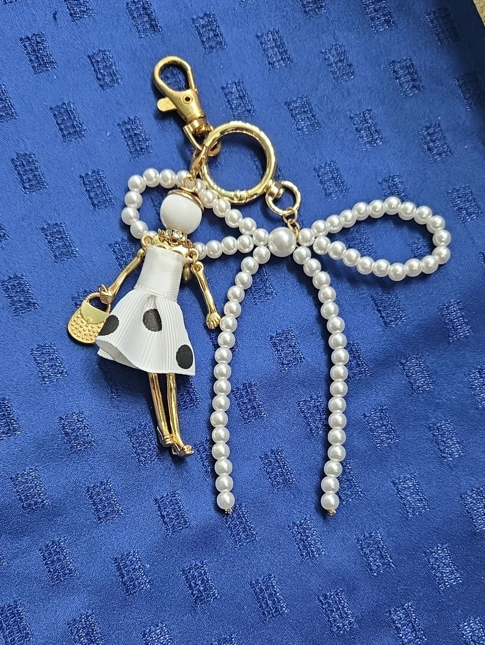 Pearl Bow Doll Key Ring Bag Charm